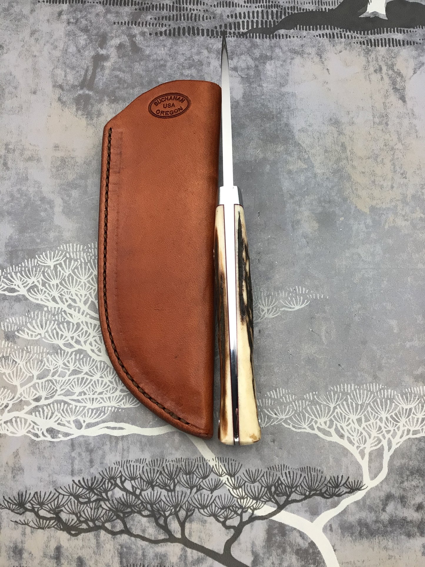 Zac Buchanan “Drop Point” Hunter with Sambar Stag scales