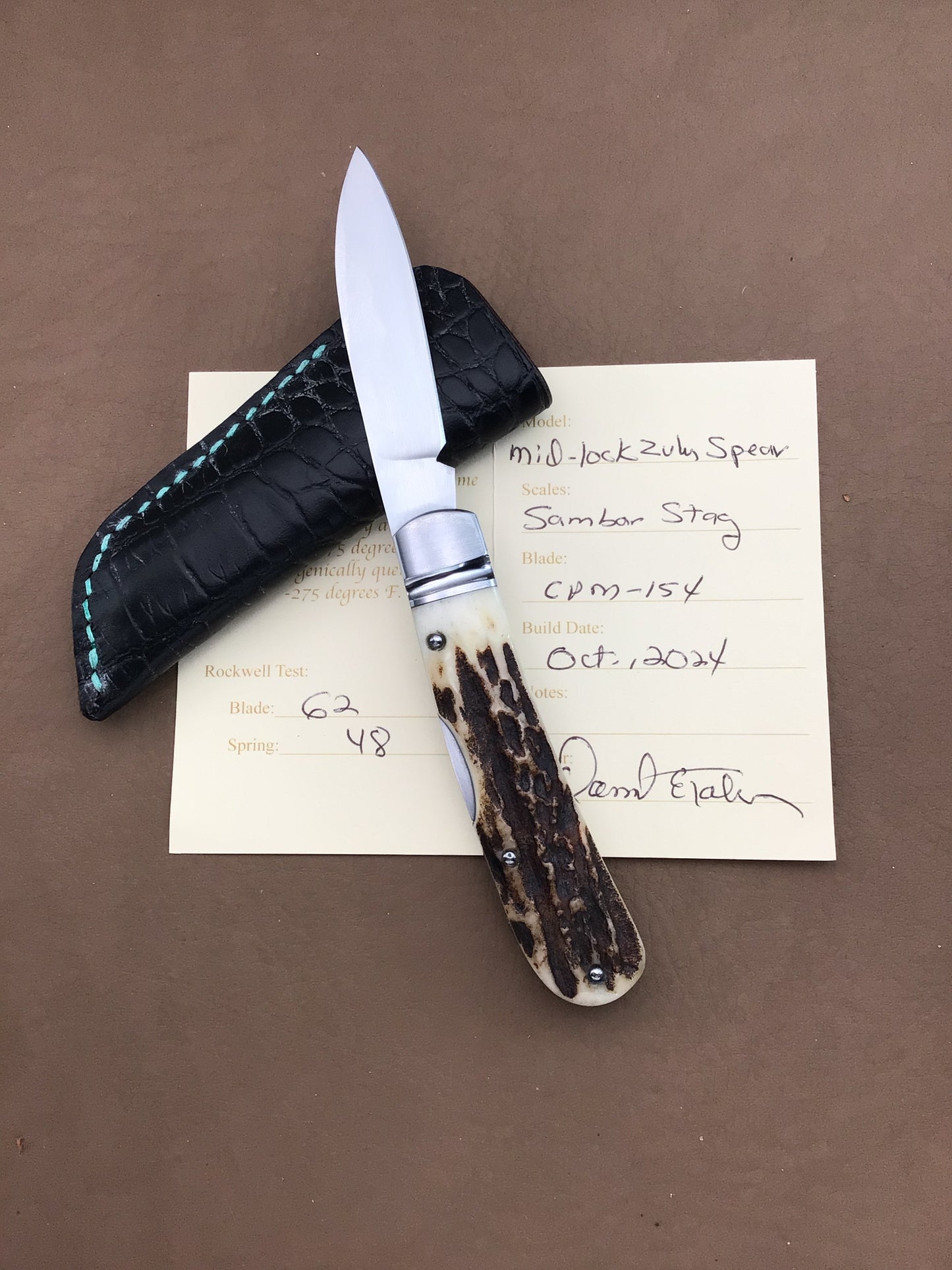 David “dr.t” Taber “Mid Lock Zulu Spear” with Beautiful Antique Vintage Sambar Stag Scales