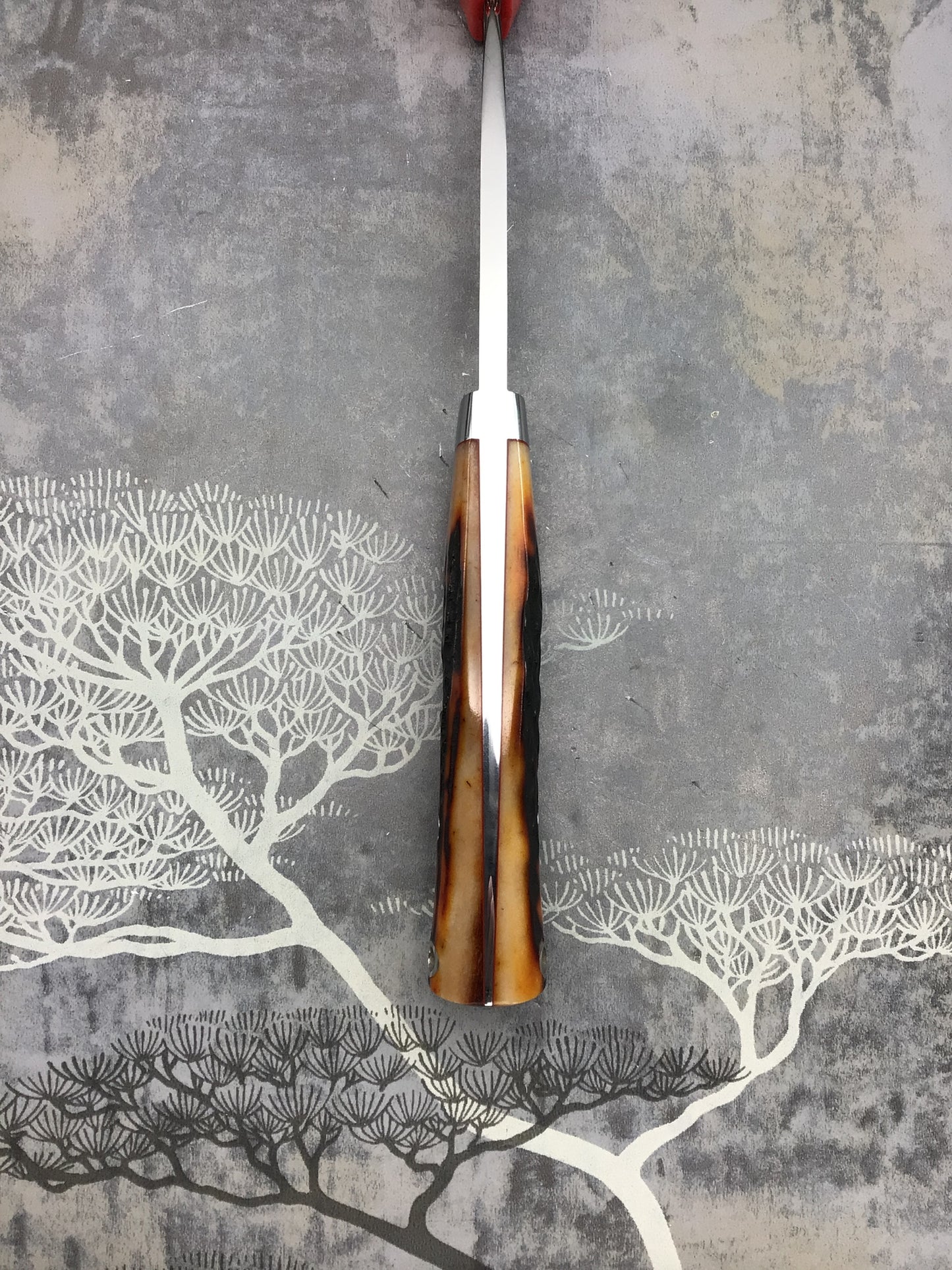 John Young “Loveless Style” Drop Point Hunter with Amber Sambar Stag Scales